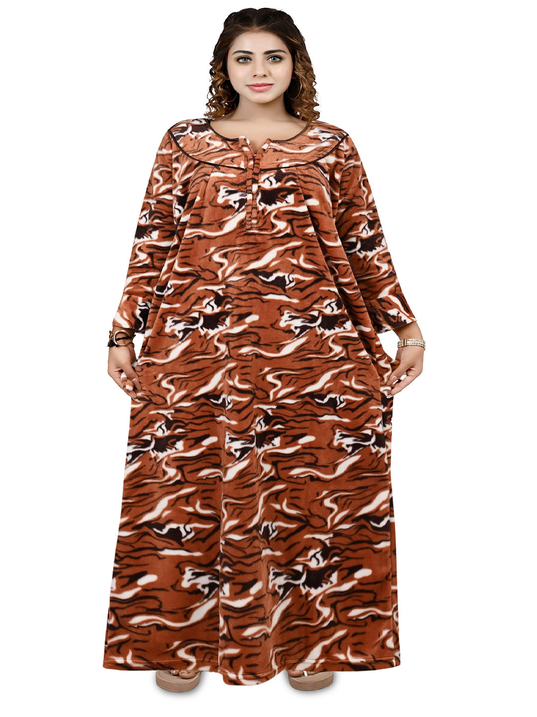 Bindass Female Collection Women Printed Round Neck Maxi Nightdress