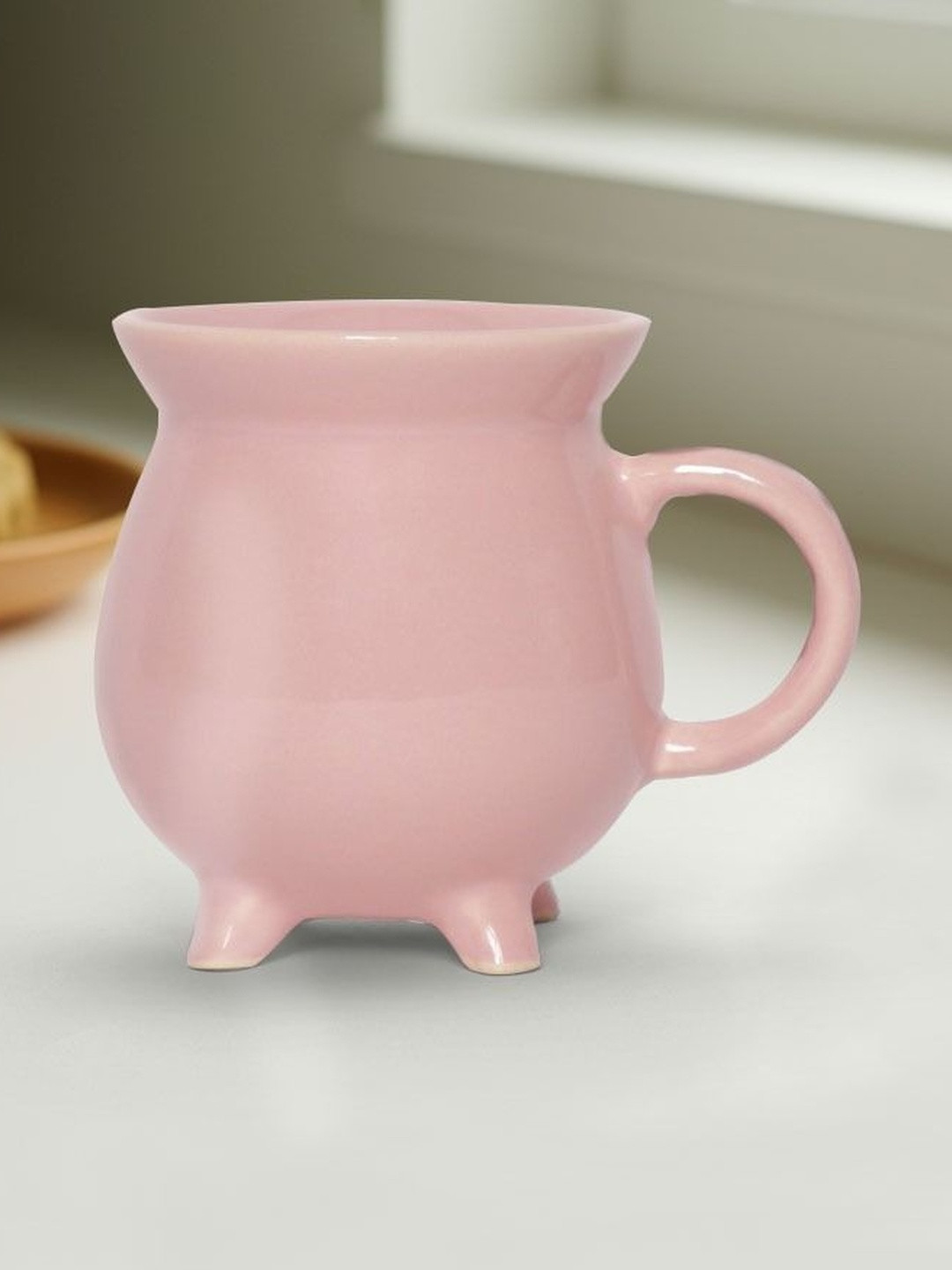 U & U Unique Utilities Pink Glossy Ceramic Coffee Mug With 4 Legs - 340 ml