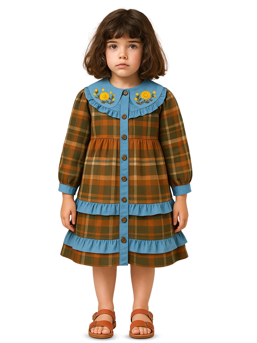 Le Nino Checked Peter Pan Collar A-Line Dress
