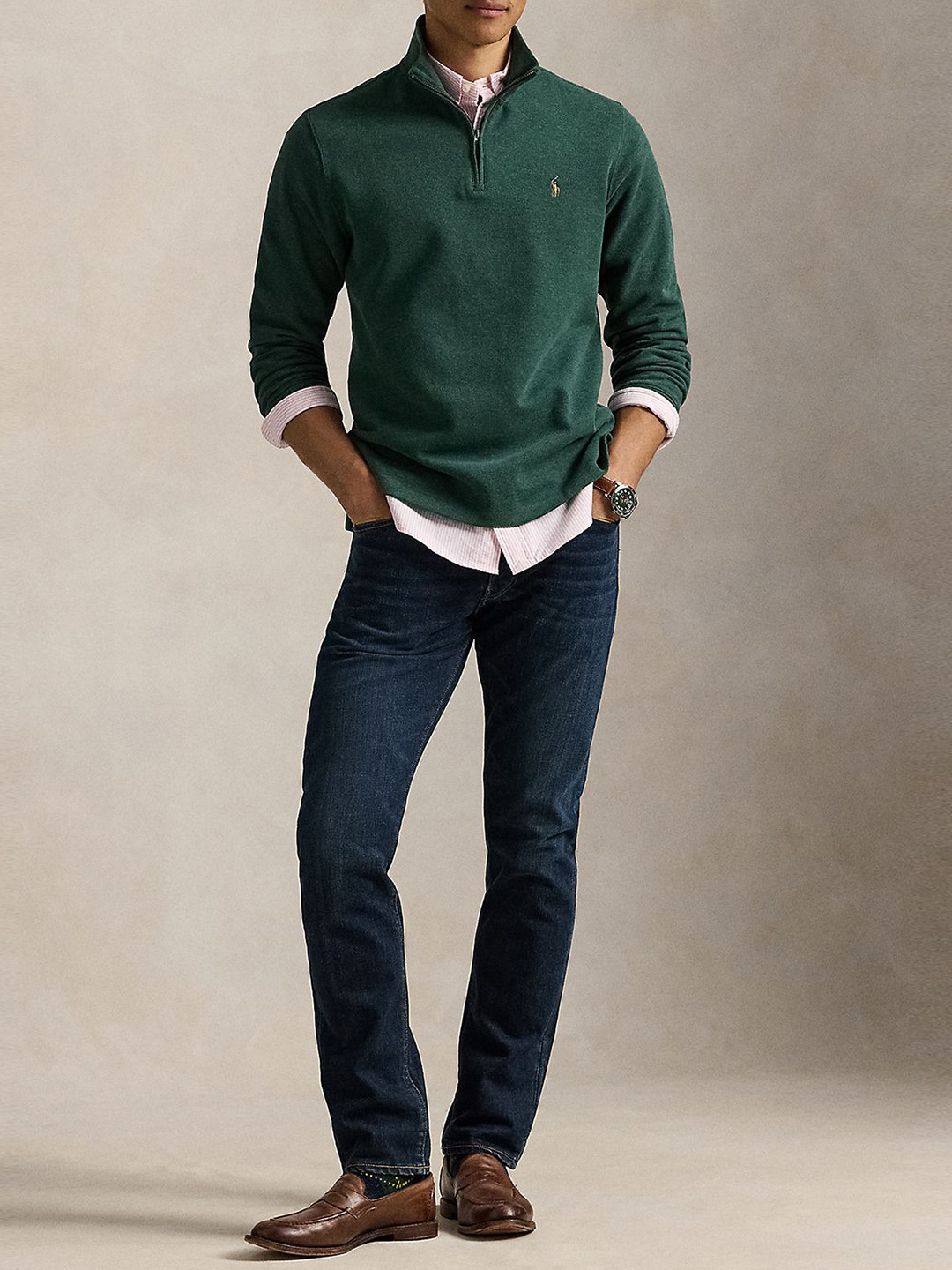 Polo Ralph Lauren Men Mock Collar Rib Quarter-Zip Cotton Pullover