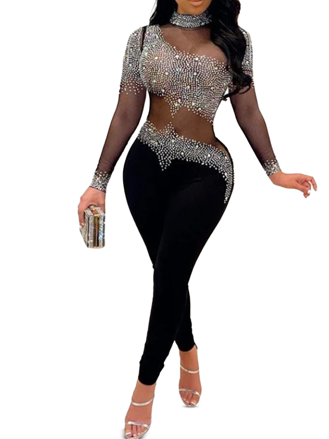 MONRSH Women Embellished High Neck Jumpsuit