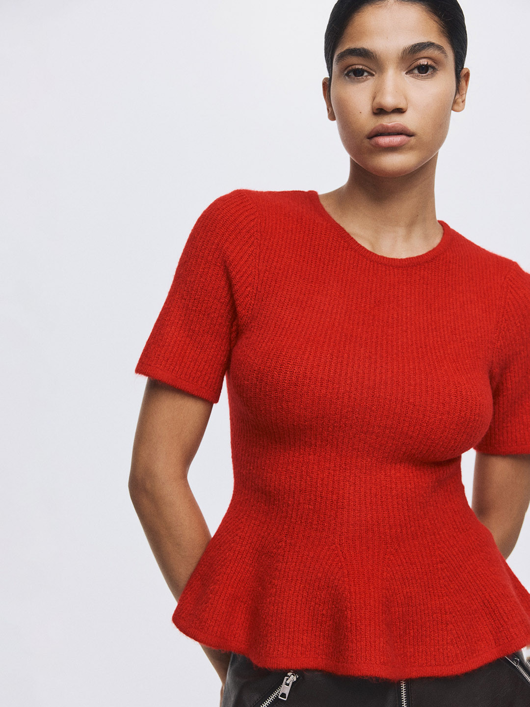 H&M Women Rib-Knit Peplum Top