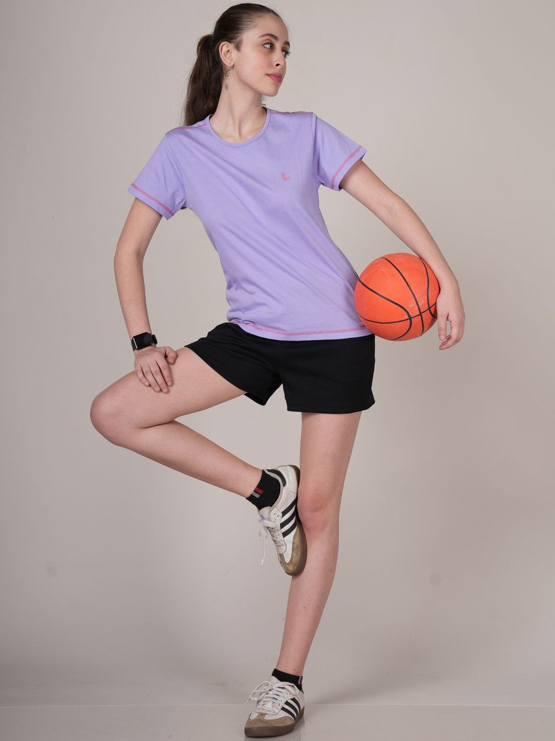 OUTLAWS Women Lavender Brand Logo Regular Fit T-shirt