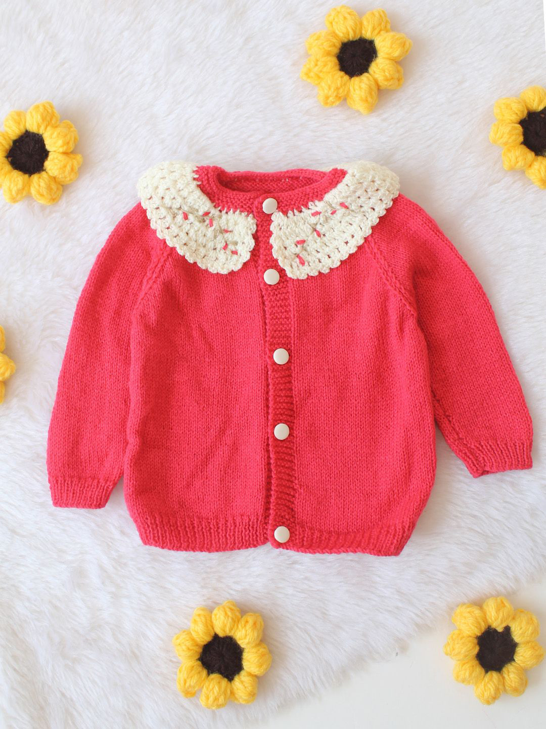 Woonie Unisex Solid Round Neck Ribbed Crochet Cardigan Sweater