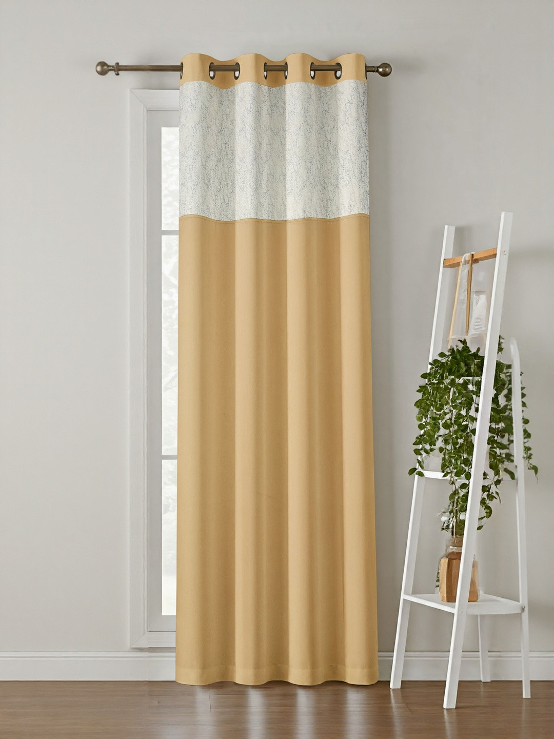 Aura Beige Silk Door Black Out Eyelet Curtain