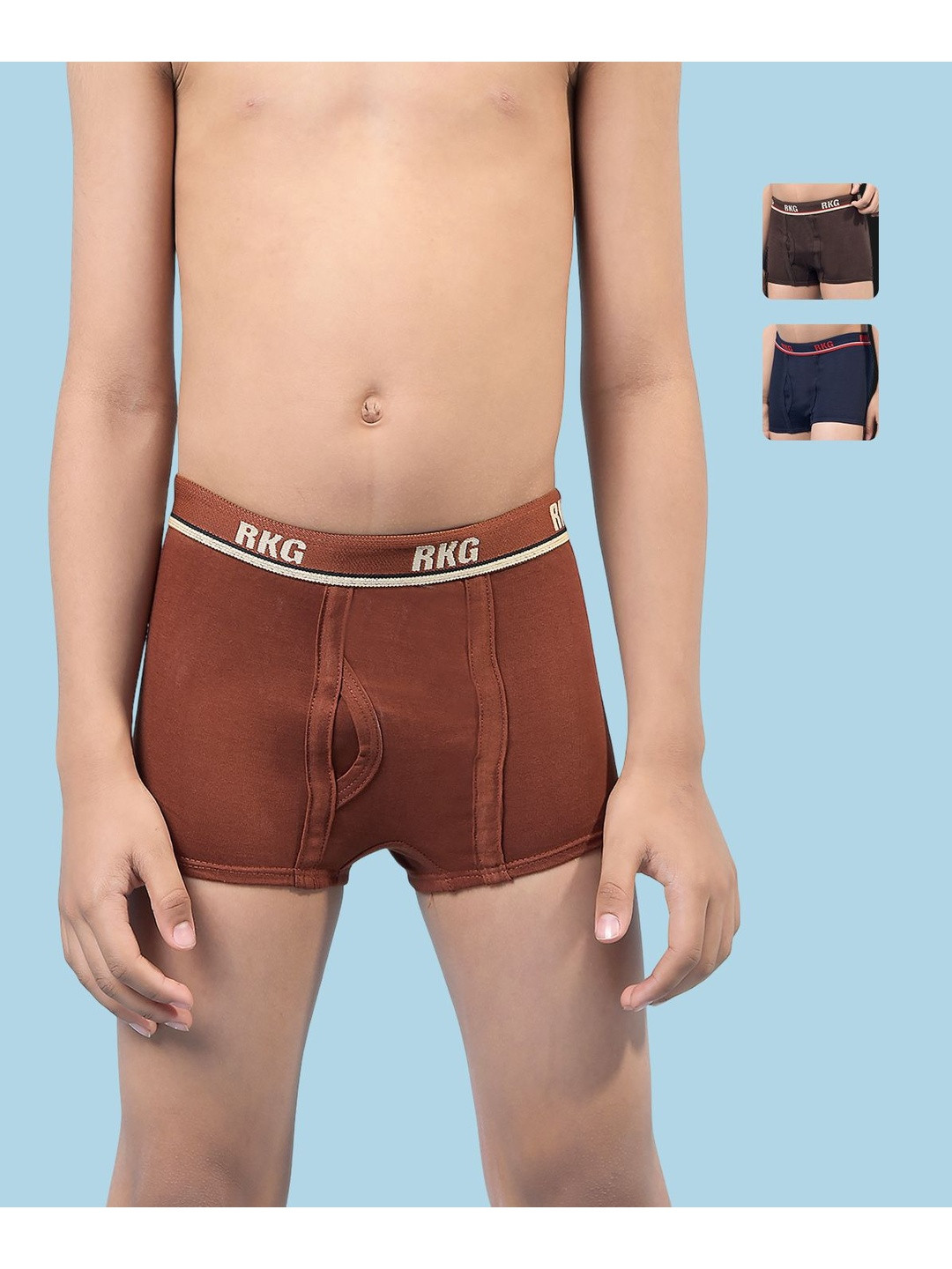 RKG Boys Pack Of 3 Solid Outer Elastic Short Trunks