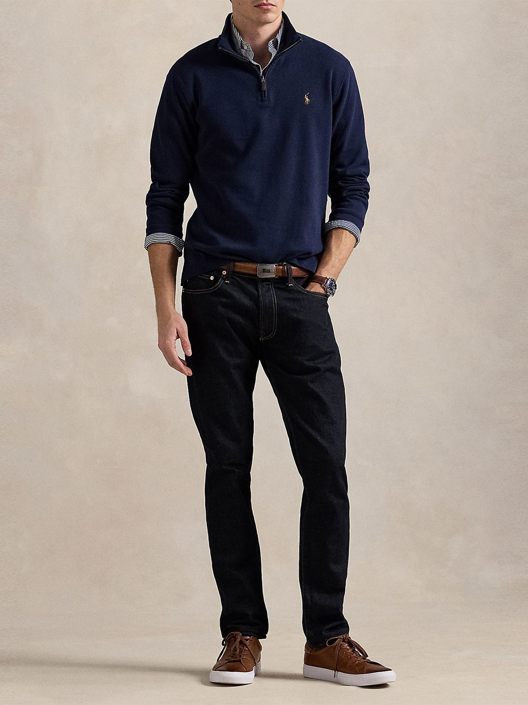 Polo Ralph Lauren Men Cotton Mock Collar Rib Quarter-Zip Pullover