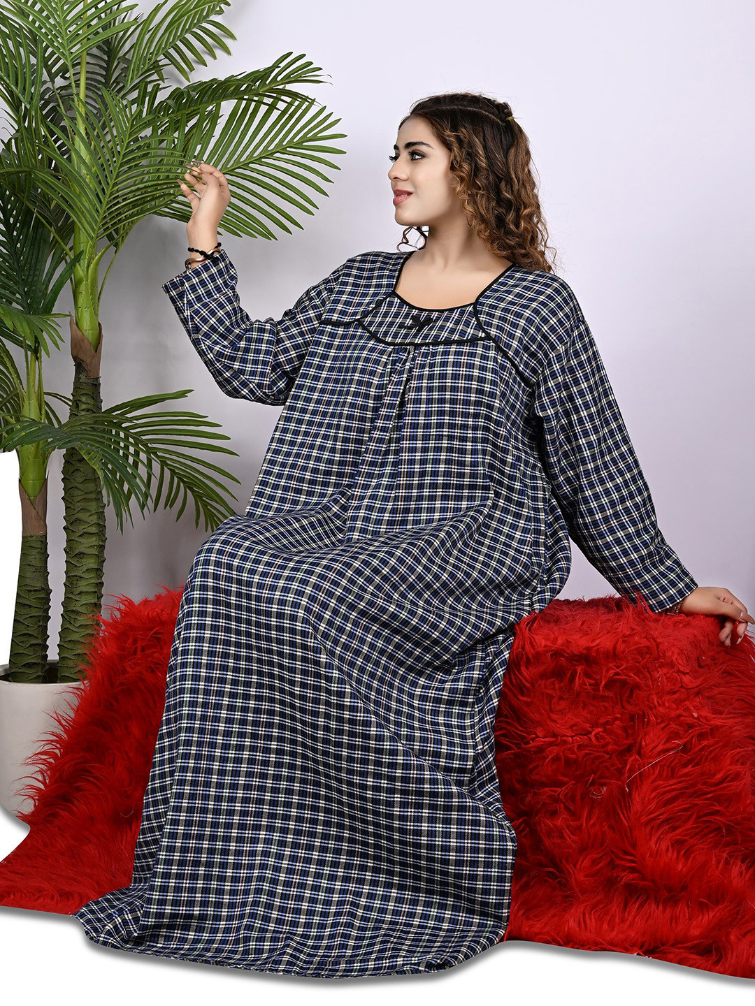 Bindass Female Collection Checked Maxi Nightdress