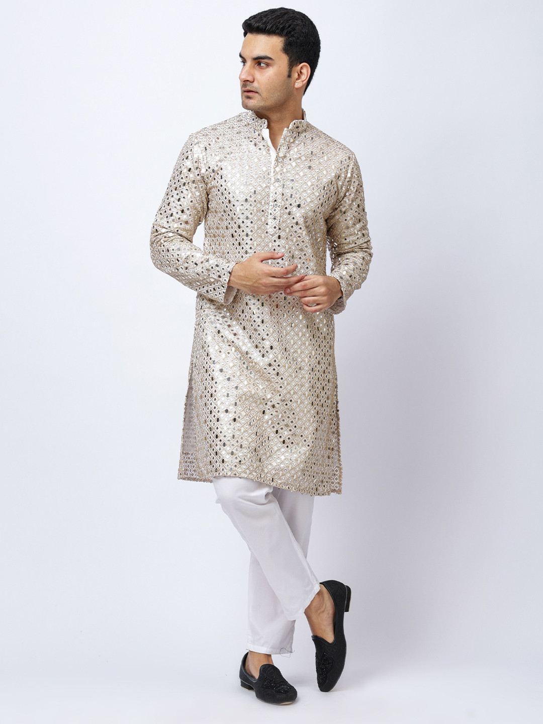Aesthelia Men Ethnic Motifs Embroidered Jacquard Kurta