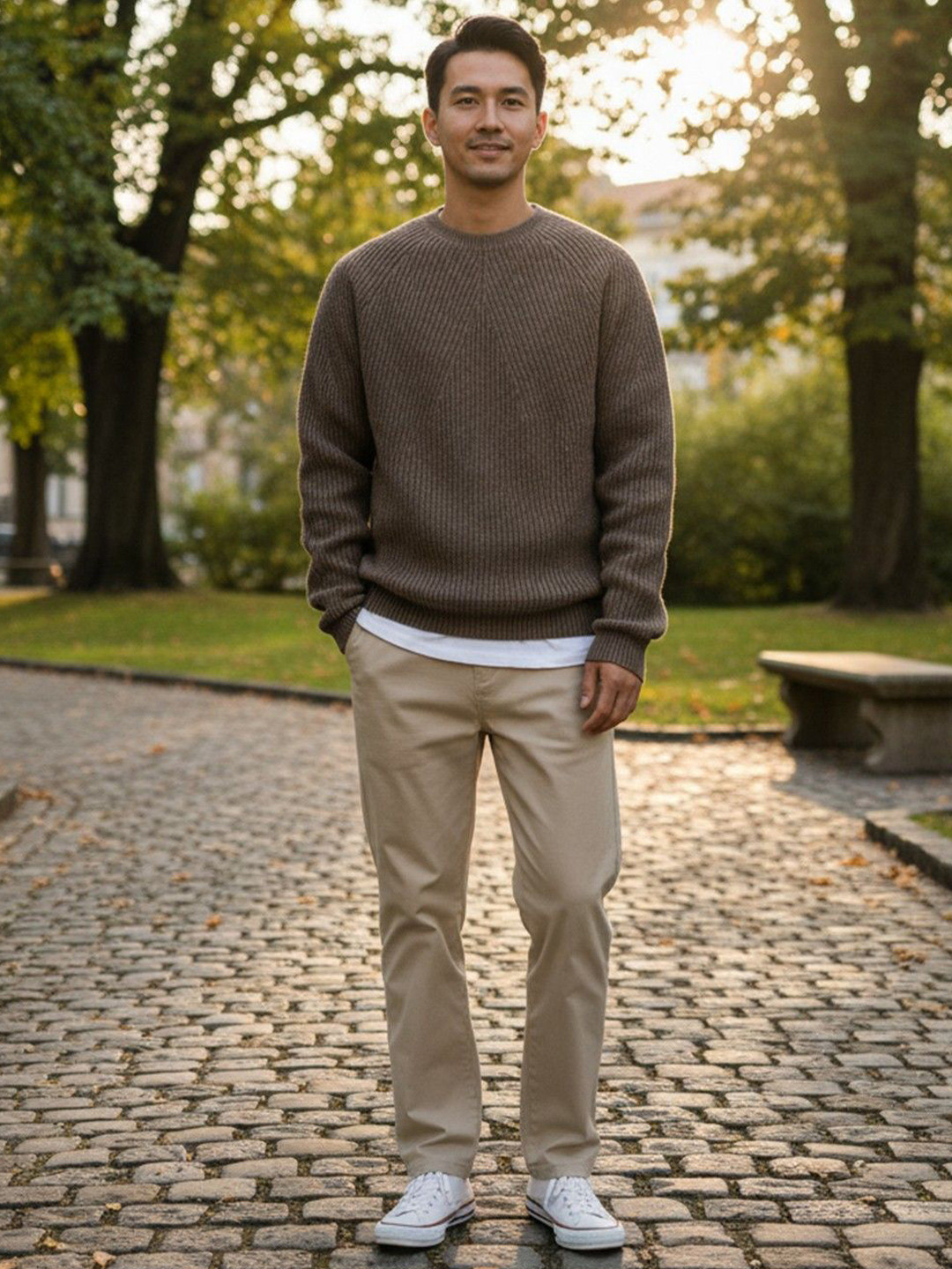 HERE&NOW Men Brown Long Sleeves Round Neck Pullover