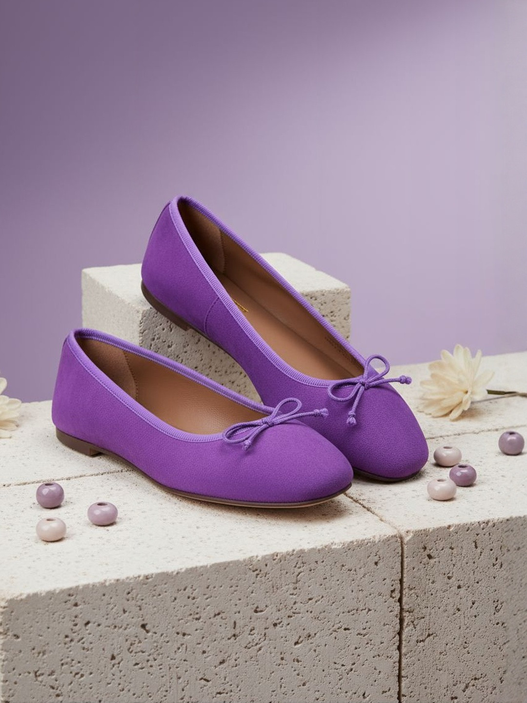 EZOK Women Leather Comfortable Soft Cushion Ballerinas With Bows