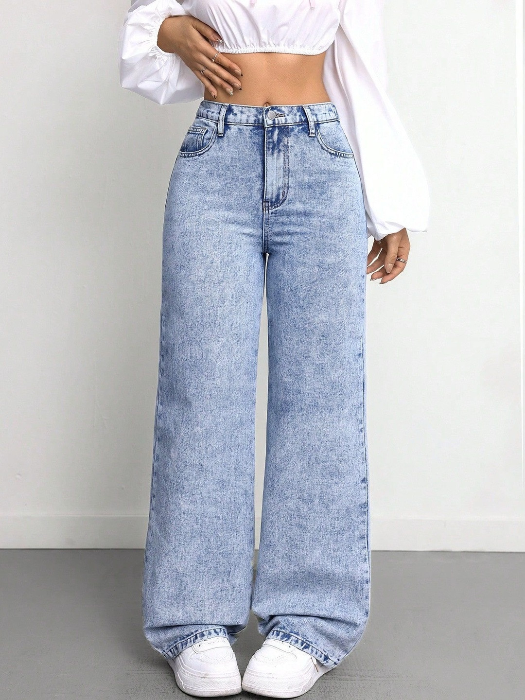 ROBECULT COLLECTION Women Comfort Straight Fit High-Rise Acid Wash Stretchable Jean