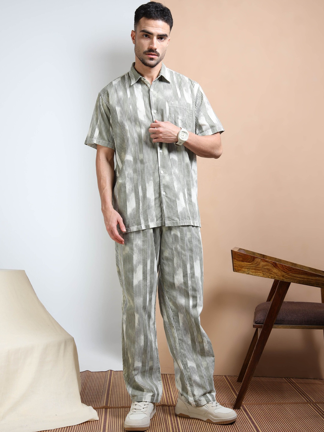 RIGS AND RAGS Striped Short Sleeves Relax Fit Shirt With Joggers