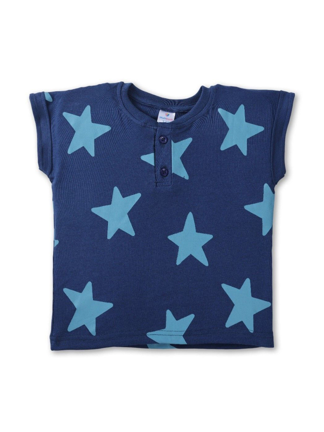 BLUMBUDS Boys Pack Of 2 Geometric Printed Henley Neck Cotton Tshirts