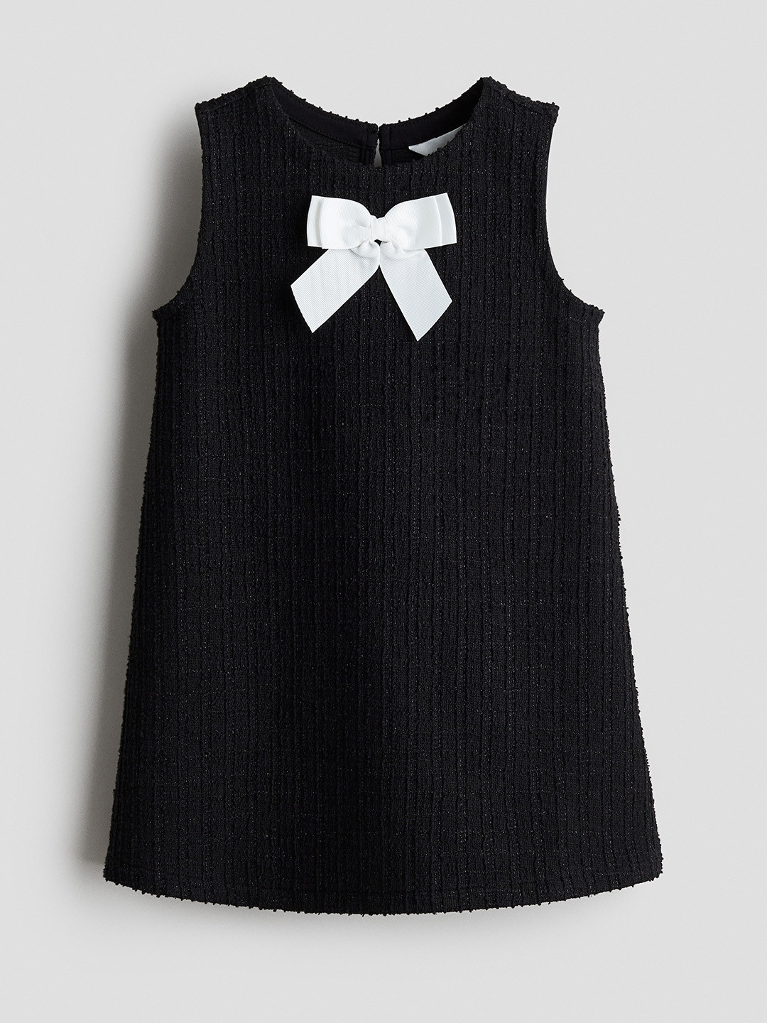 H&M Boucl-Jersey Girls Self Design Round Neck Sleeveless A-Line Dress with Bow Detail
