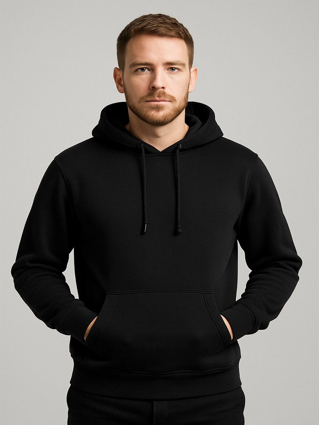 ULLAS Mens Cotton Solid Black Full Sleeves Hoodie