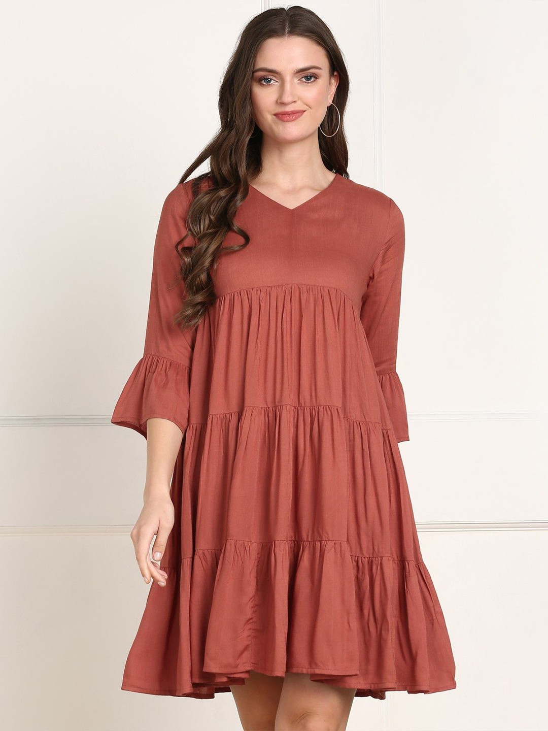 MJ LIFE STYLE Flared Sleeve Crepe A-Line Dress