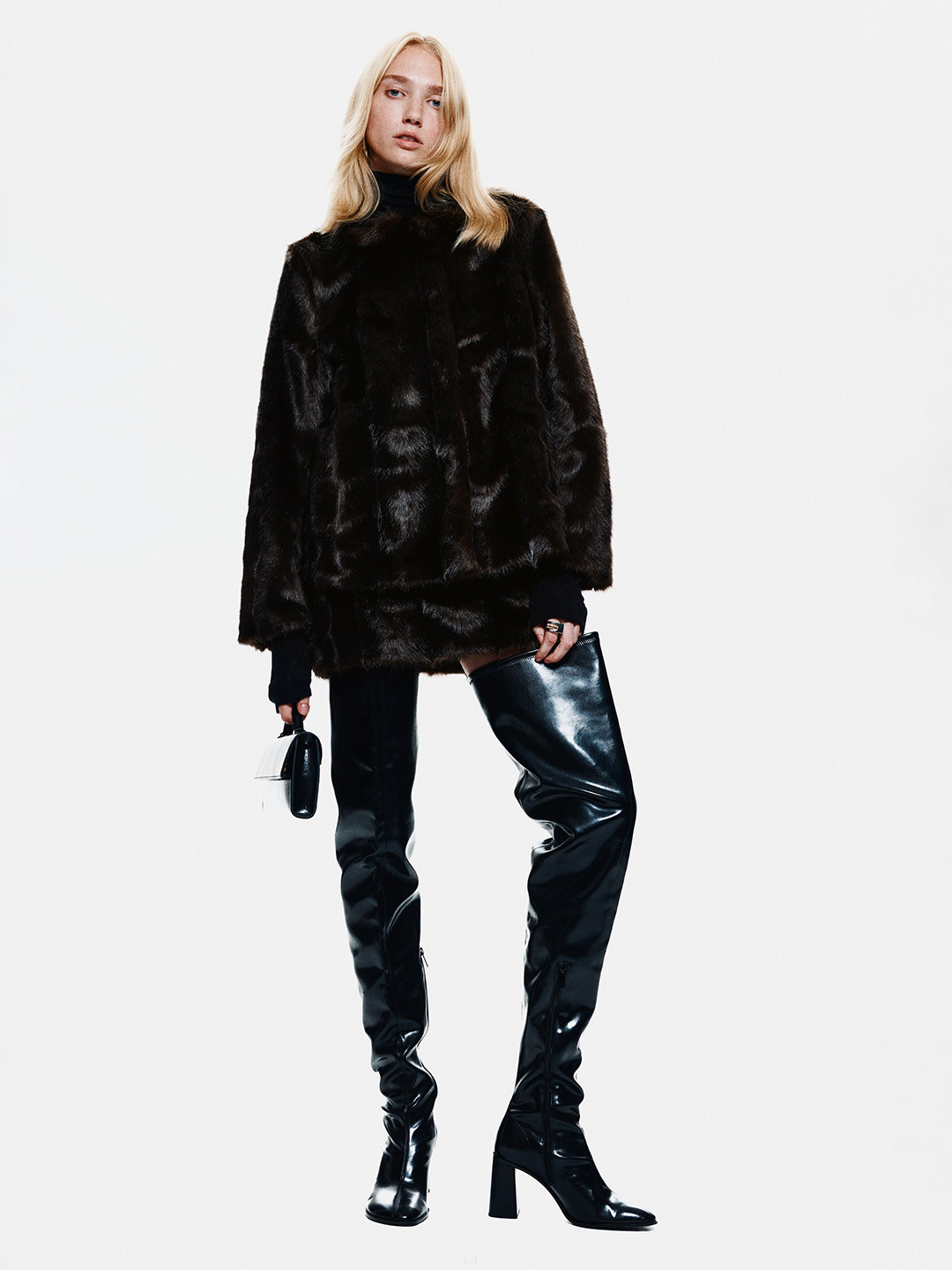 H&M Women Collarless Solid Sherpa Jacket