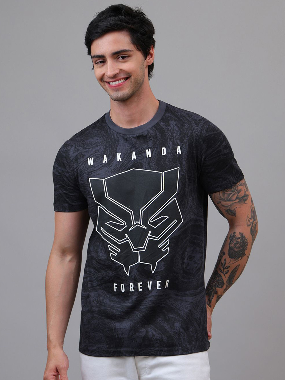 Free Authority Panther Printed Round Neck Pure Cotton T-Shirt