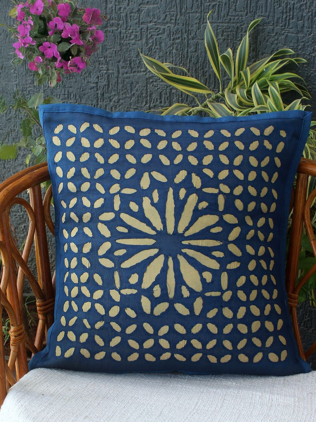 Weaves of Tradition Self Design Square Chanderi Silk Cushion Cover