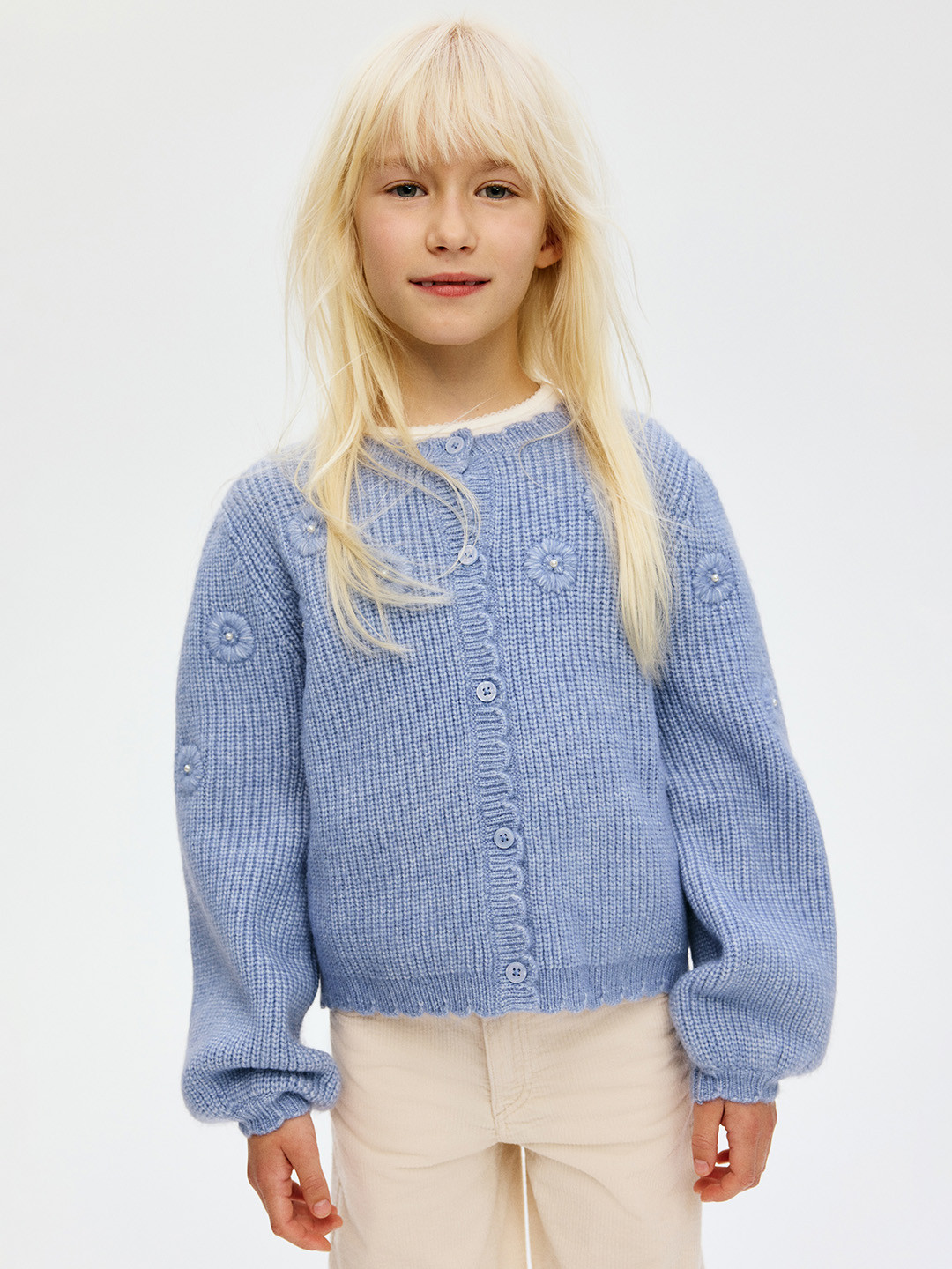 H&M Girls Embroidery-Detail Knitted Long Sleeves Cardigan Sweaters