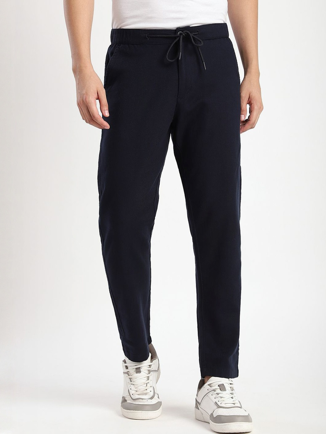 R&B Cotton Mid-Rise Flat-Front Casual Trousers