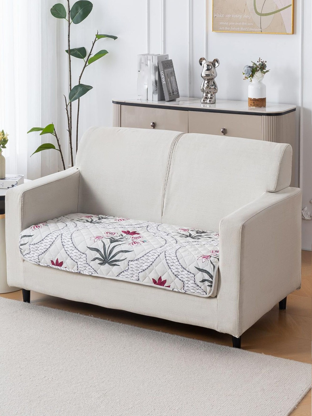 HOUSE OF QUIRK  White & Grey Printed Other Sofa Mat 80x120 CM