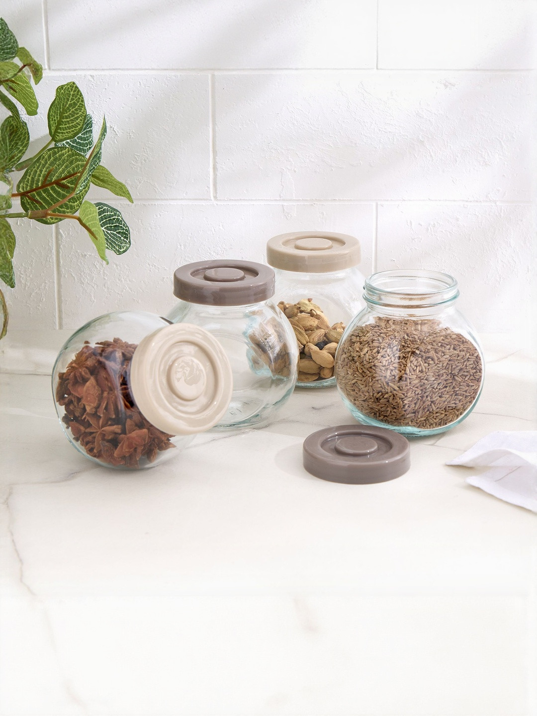 Home Centre Pamolive Transparent Easy to Clean 4 Pieces Screw Top Jars- 200 ml