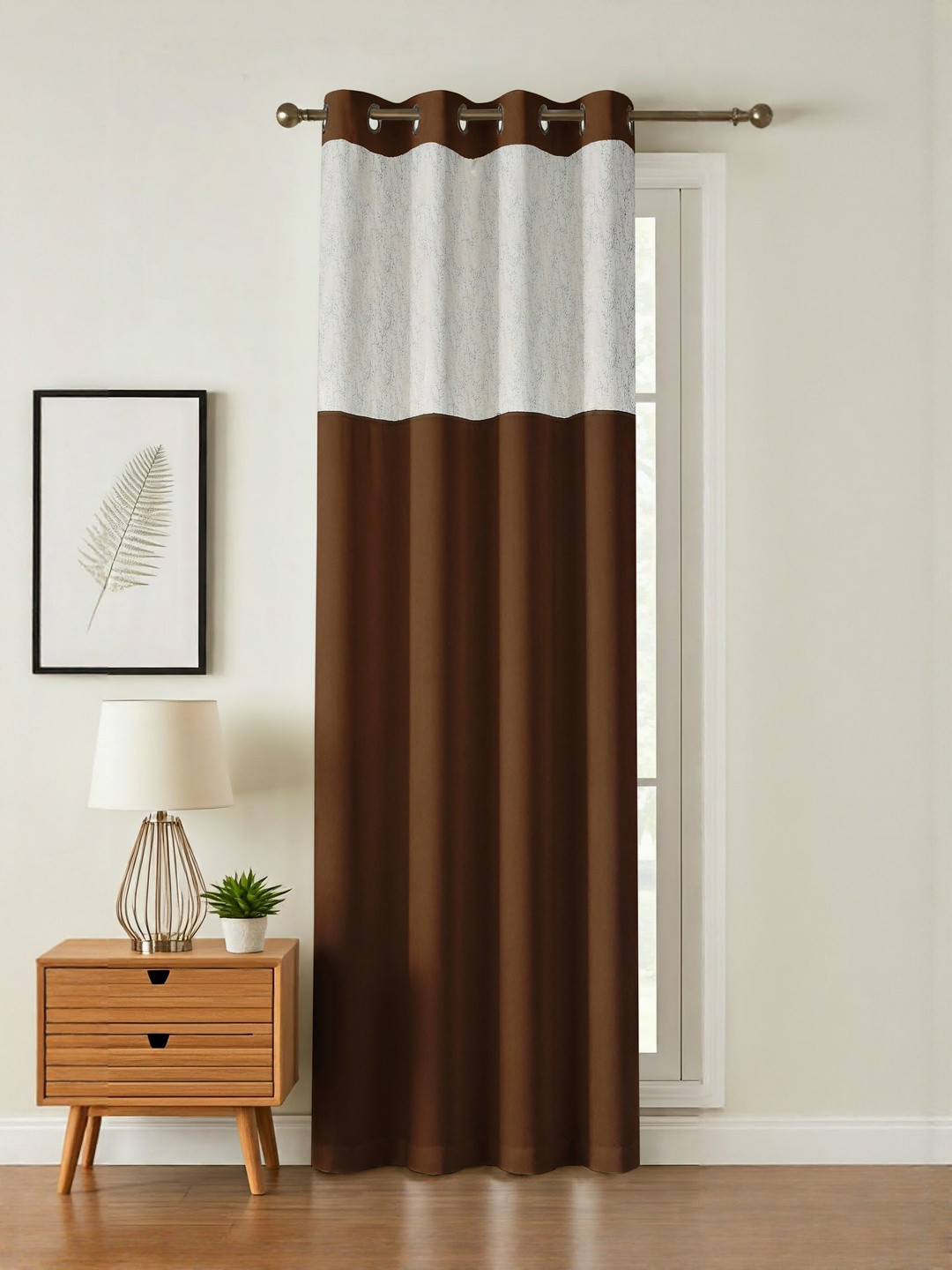 Aura Coffee Brown Silk Window Black Out Eyelet Curtain