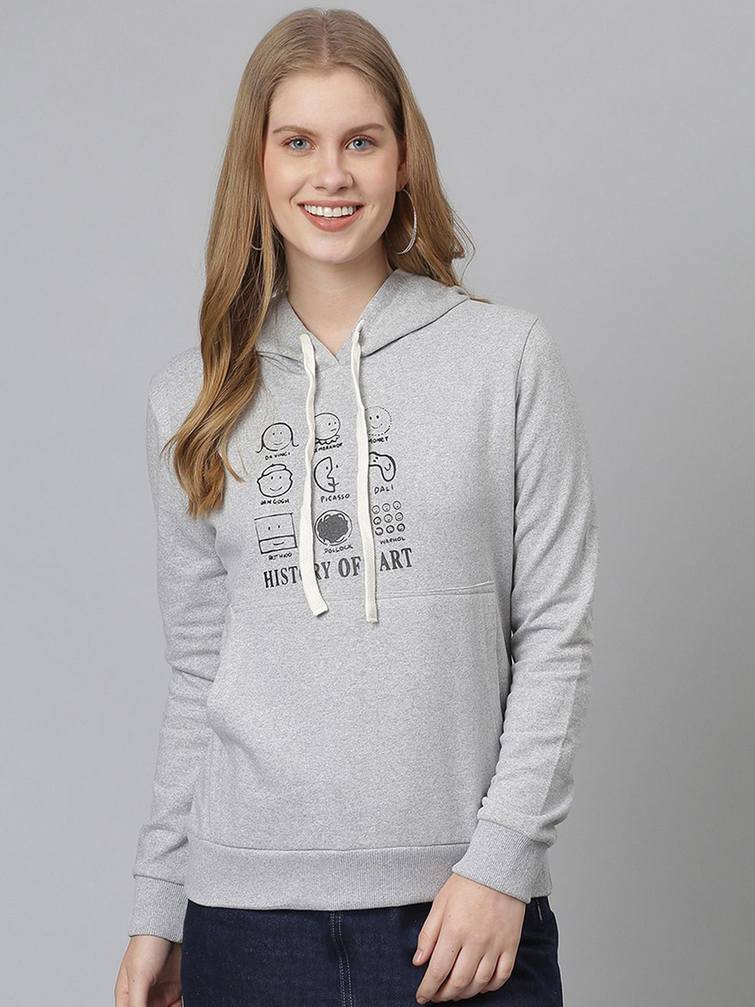 Campus Sutra Women History-Of-Art Printed Hooded Sweatshirt