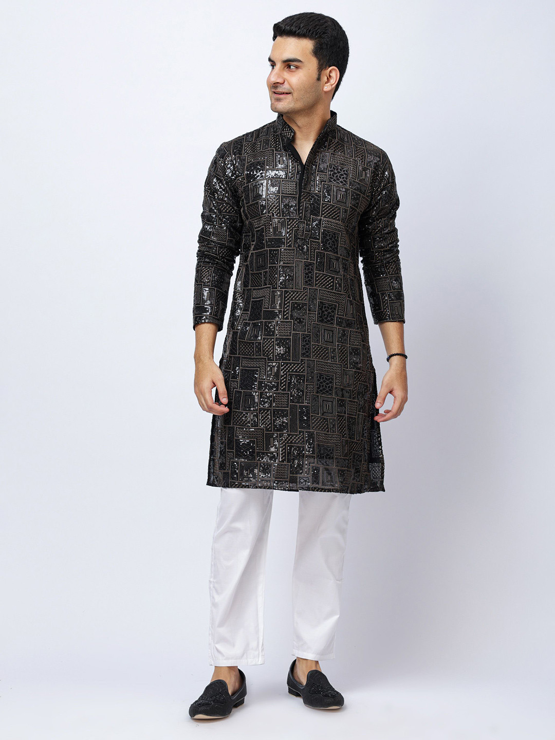 Aesthelia Men Embroidered Jacquard Kurta