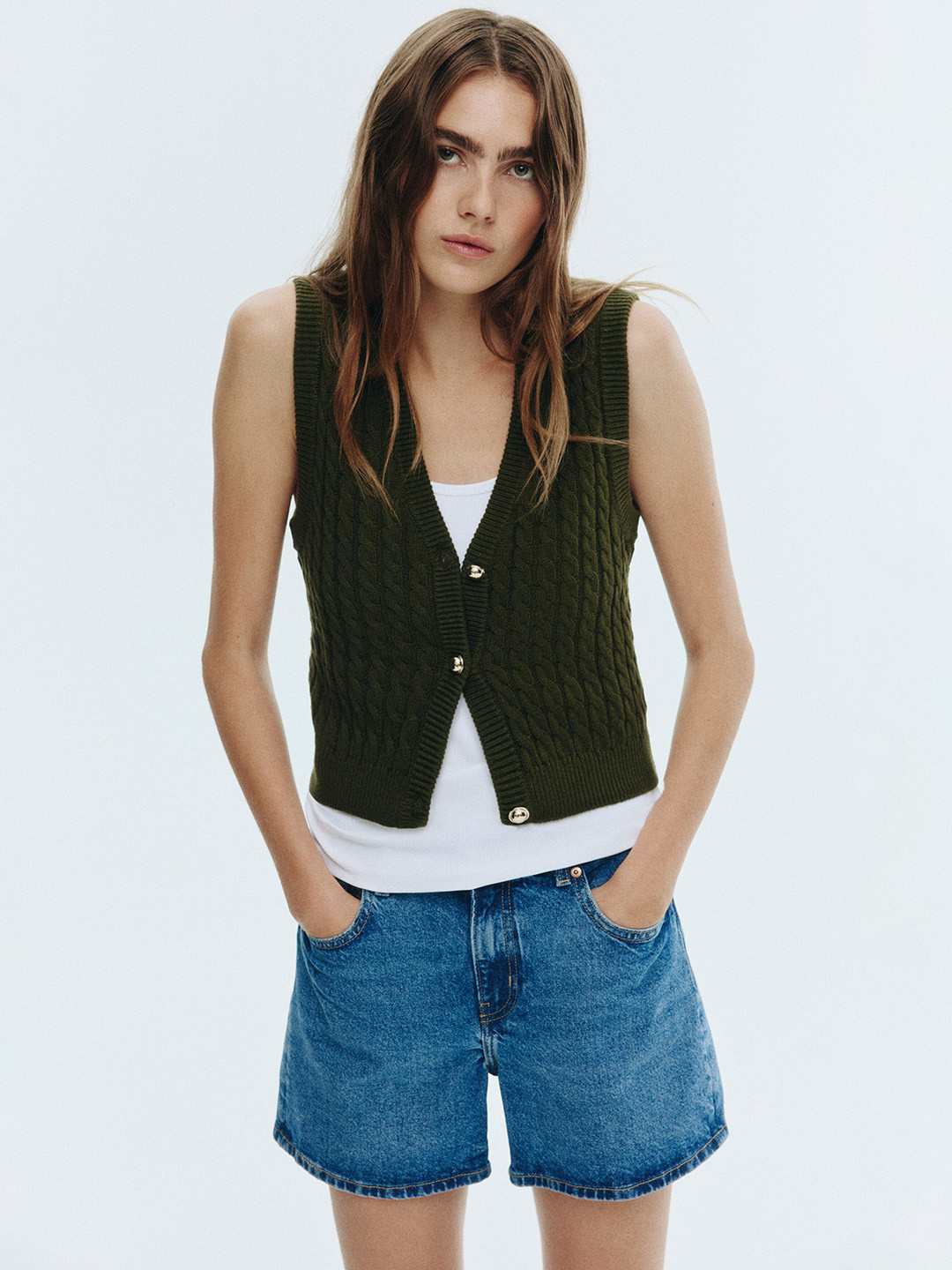 H&M Cotton Acrylic Cable-Knit Waistcoat