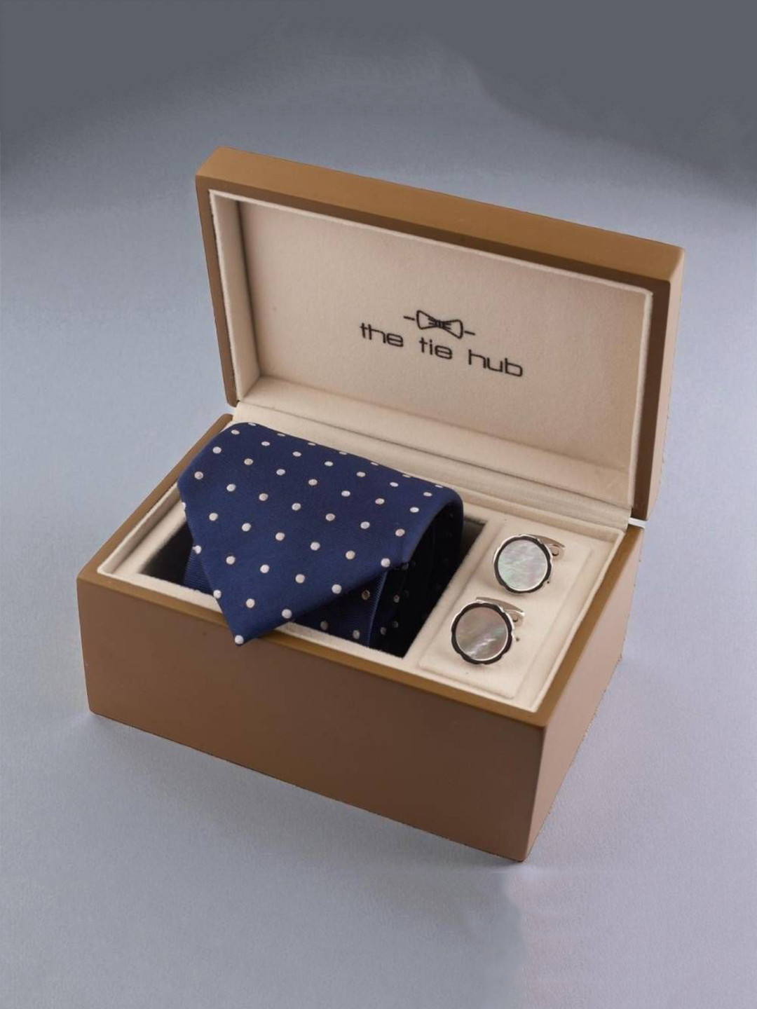The Tie Hub Men Accessory Gift Set of Necktie with Round MOP Cufflinks