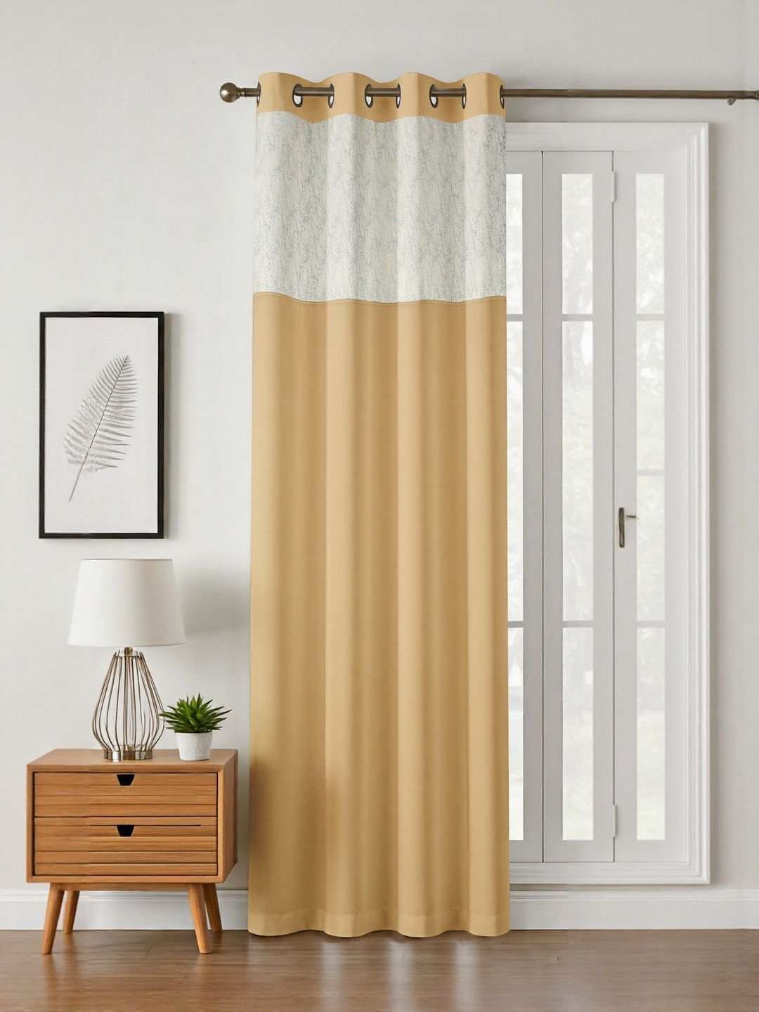 Aura Beige Silk Window Black Out Eyelet Curtain