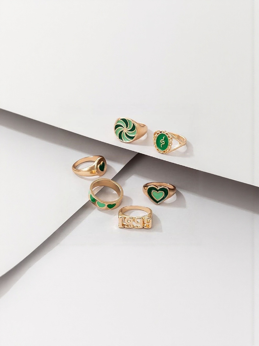 TheVineGirl Women Set Of 6 Gold Plated Couple Artificial Stones Adjustable Finger Rings