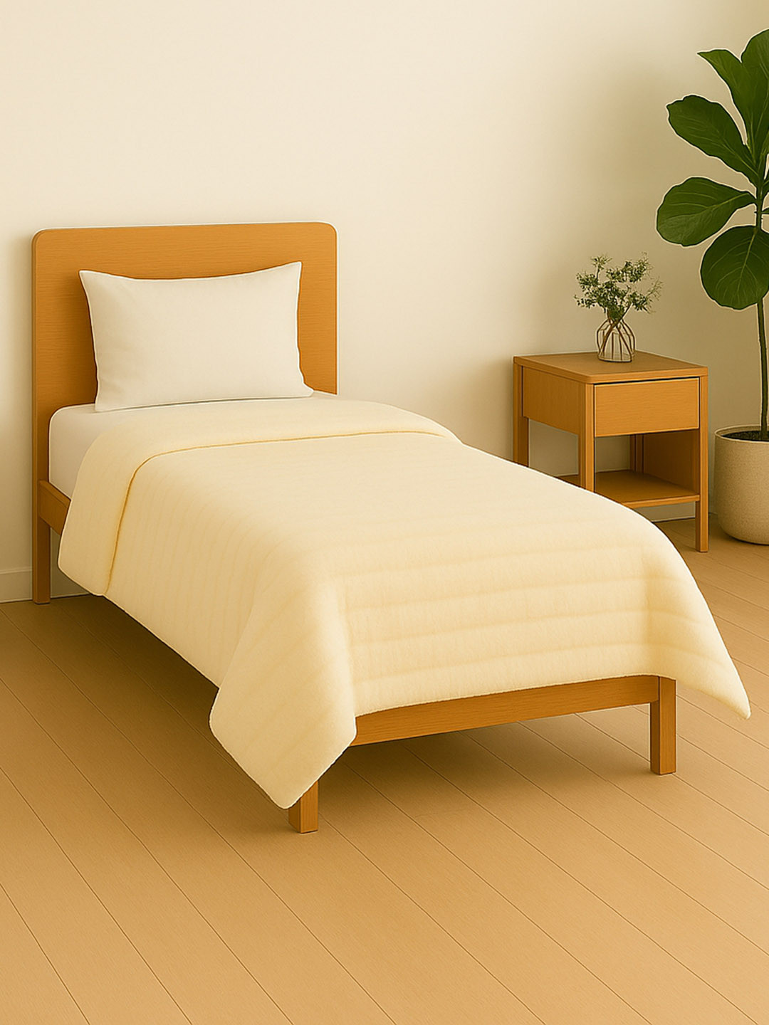 Cortina 350 GSM Mild Winter Striped Single Blanket Cream