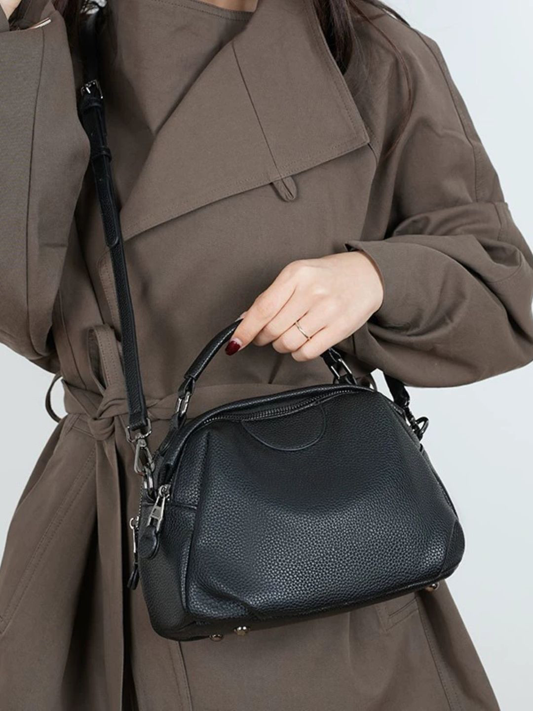 StyleCast Solid One Handle PU Sling Bag Wit Detachable Sling Strap