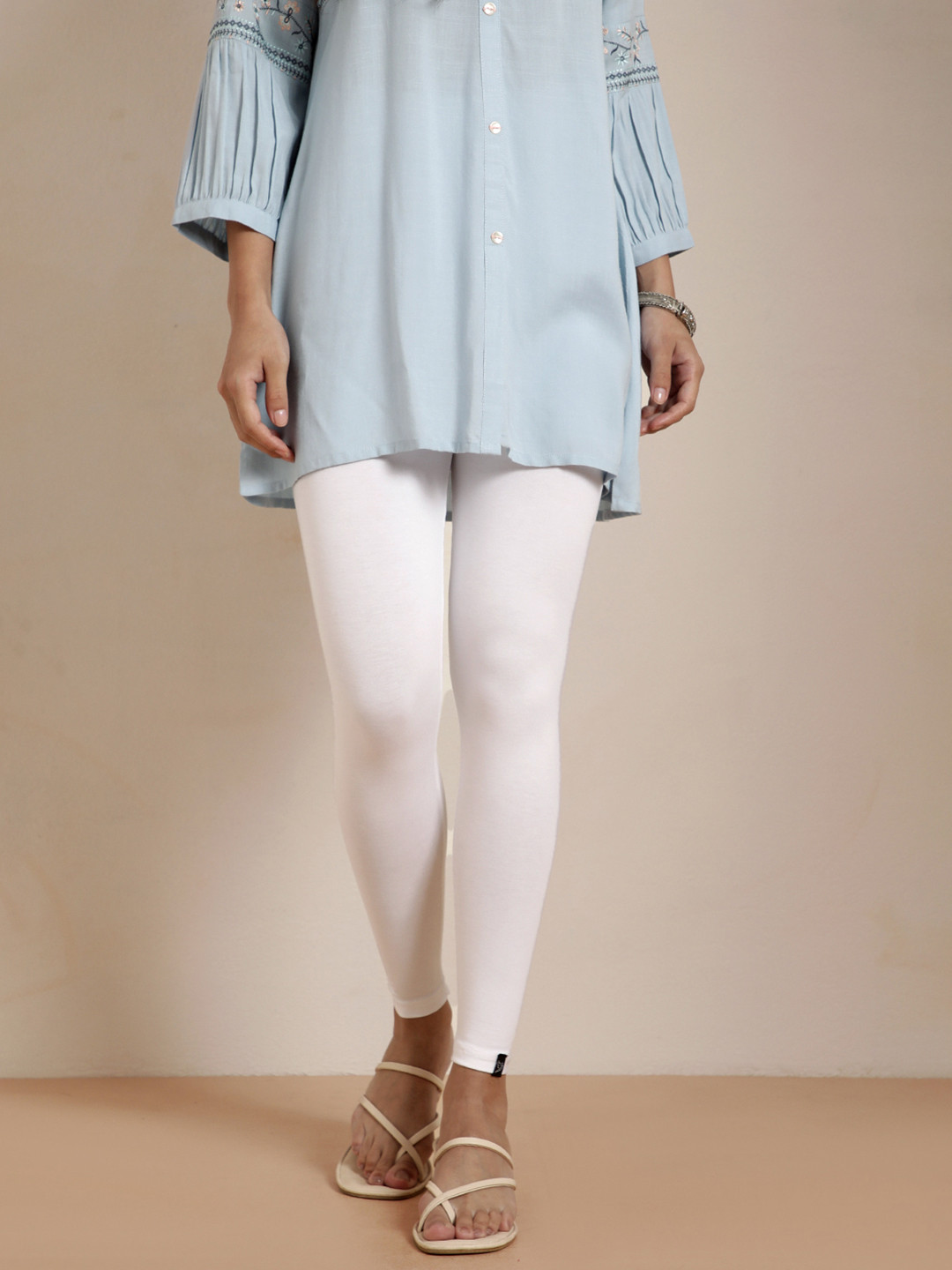 TWIN BIRDS Women Viscose Blend Solid White Plus Ankle Length Legging