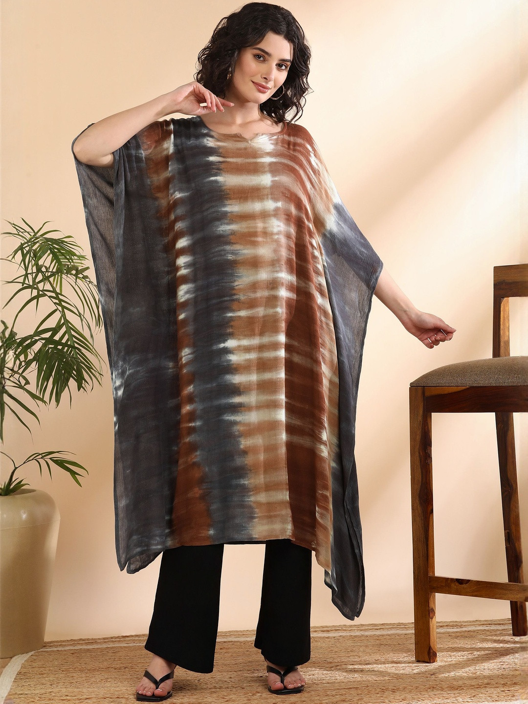 Chandbaali Women Hand Tie Dyed Crepe Rayon Kaftan Kurti
