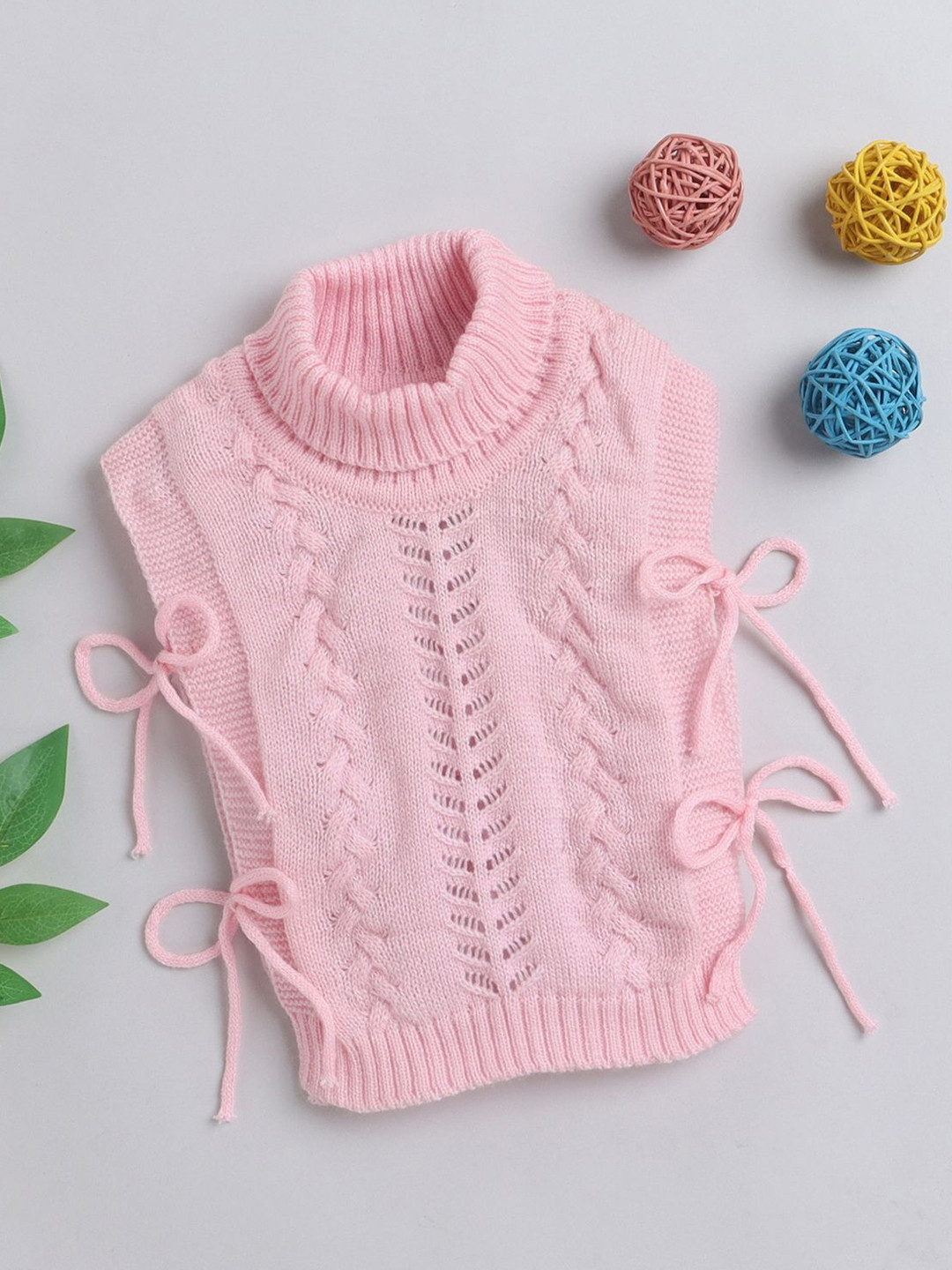 Little Angels Baby Girls Cable Knit Cowl Neck Sleeveless Woollen Sweater Vest