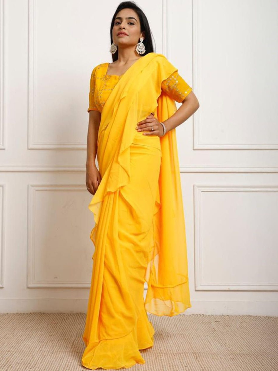 Niyaksha Woman Women Ready To Wear Solid frill saree