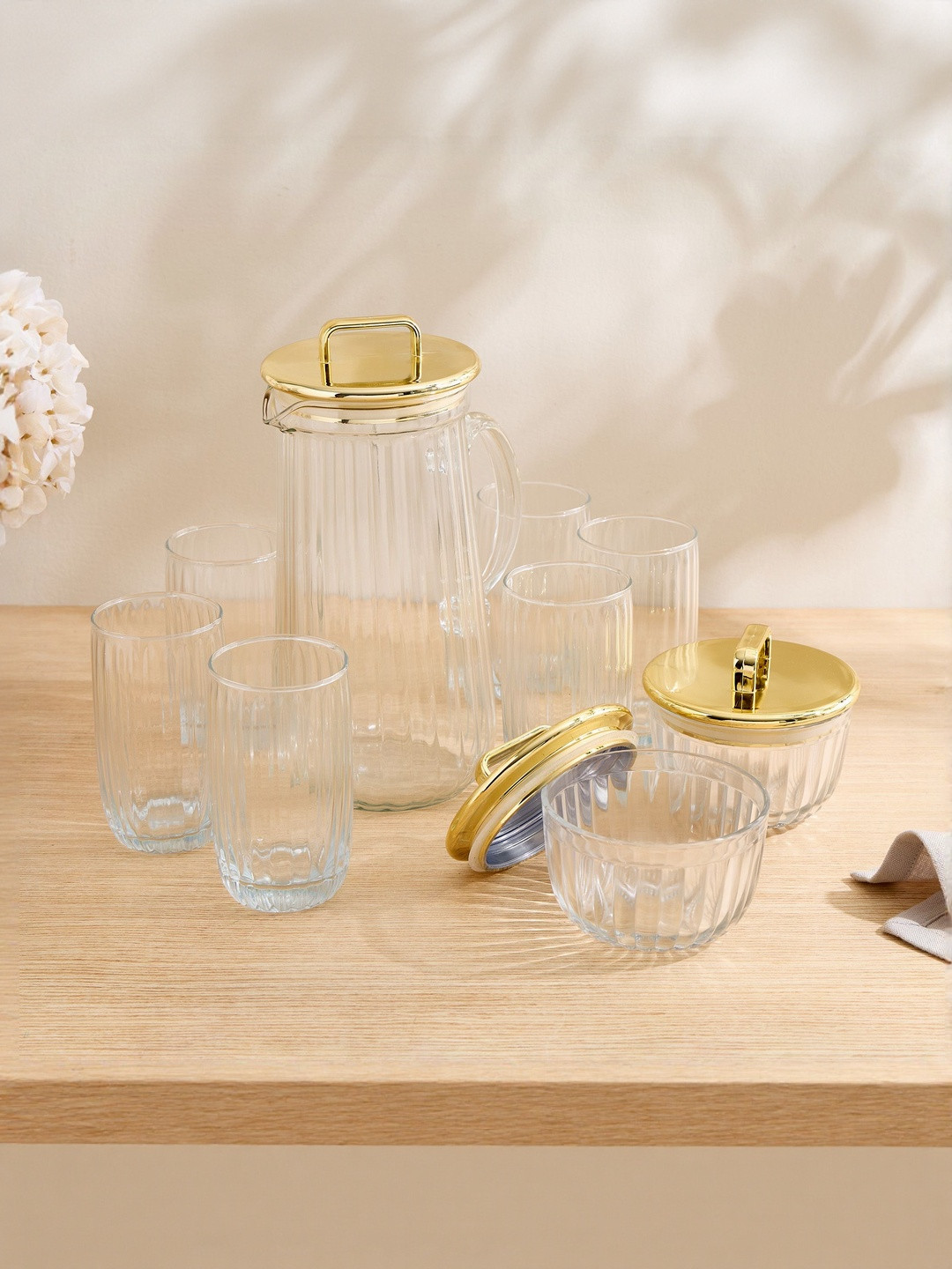 Home Centre Corsica Pride Transparent 9 Pcs Easy to Clean Glass Cocktail Bar Glass Set