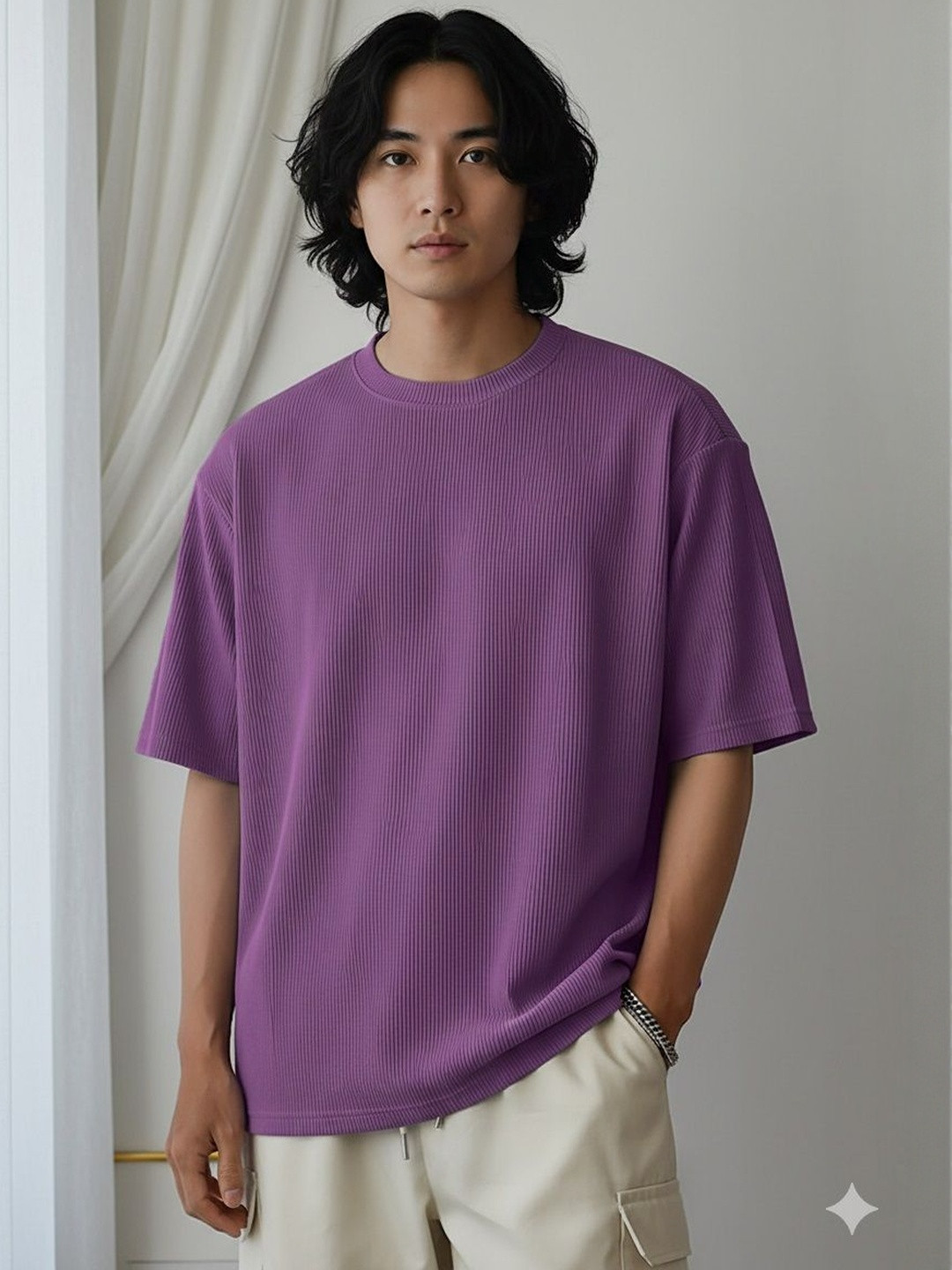 RAHI TRENDZ Round Neck Drop-Shoulder Sleeves Relaxed Fit T-shirt