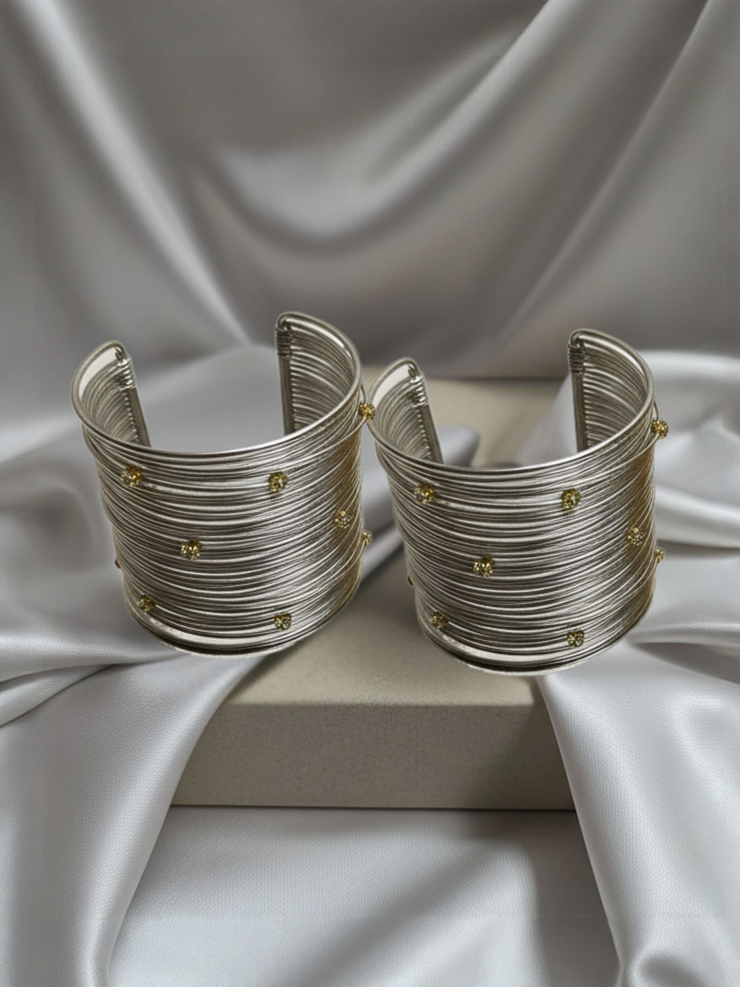 DressBerry Set Of 2 Silver-Plated American Diamond Studded Cuff Bracelets