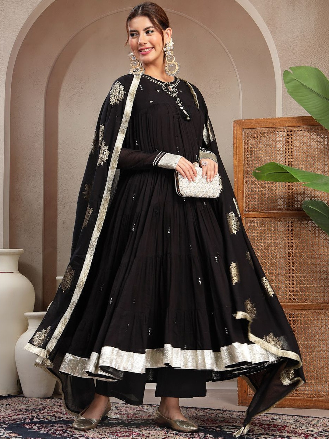 KIMAYRA Embroidered Cotton Kurta with Palazzos & Dupatta - Image 1