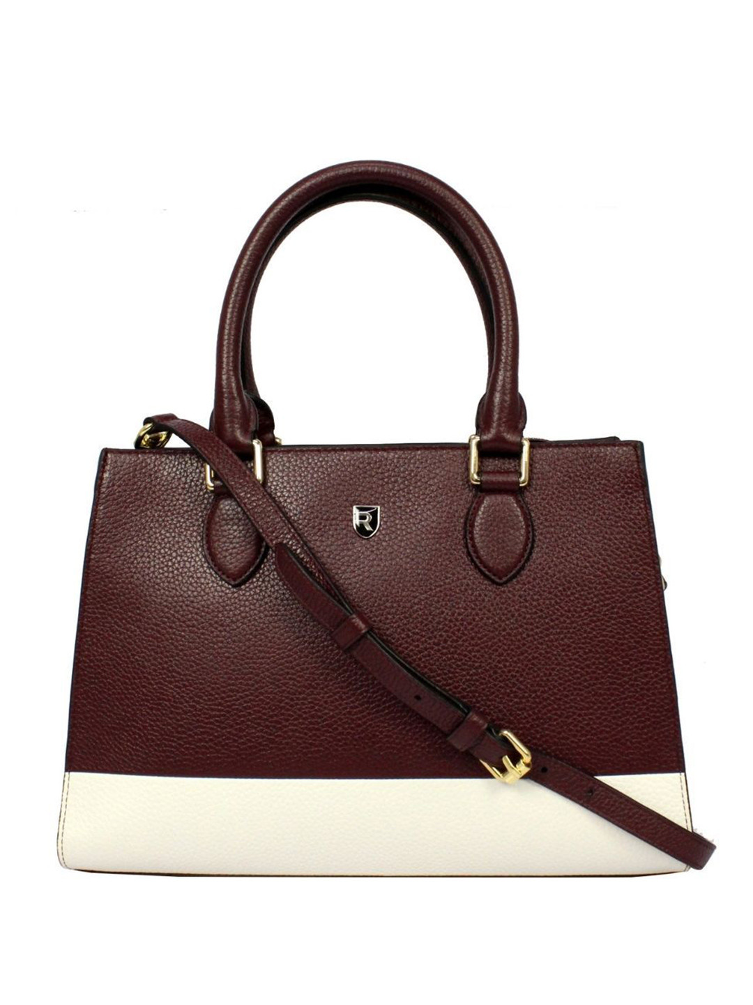 Revup Animal Colourblocked Leather Satchel with Cut Work
