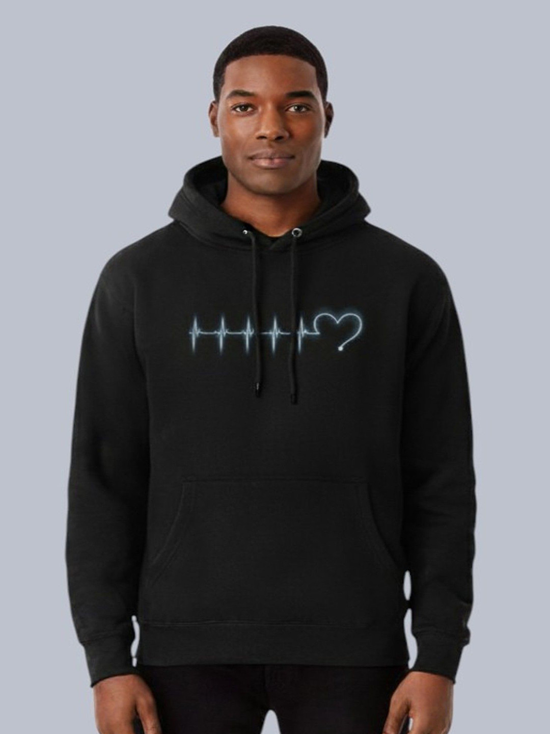 VILLAIN Unisex Black Heartbeat Graphic Printed Hooded Pullover Sweatshirt