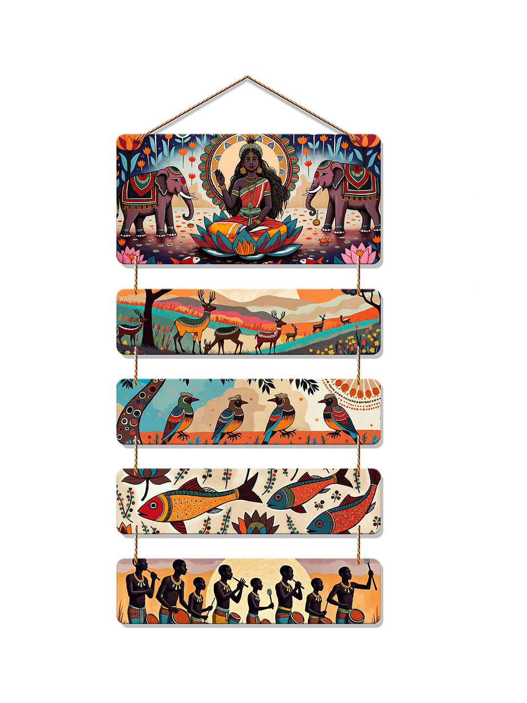 ArtVibes Brown & Red Printed Nature & Tribal Artwork Wooden Wall Art