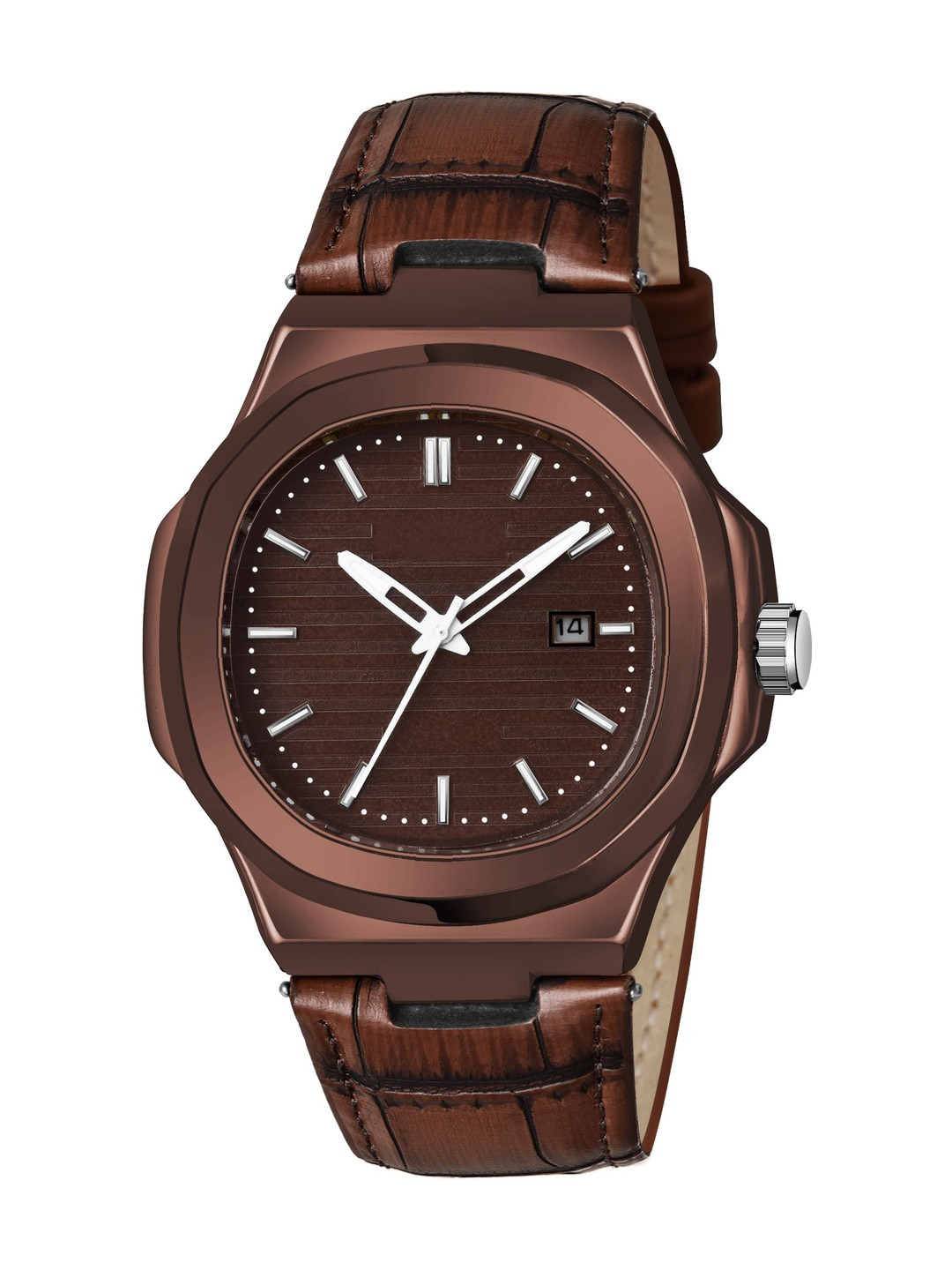 SWADESI STUFF Men Dial & Straps Date Aperture Analogue Watch SDS 164 BROWN 2035