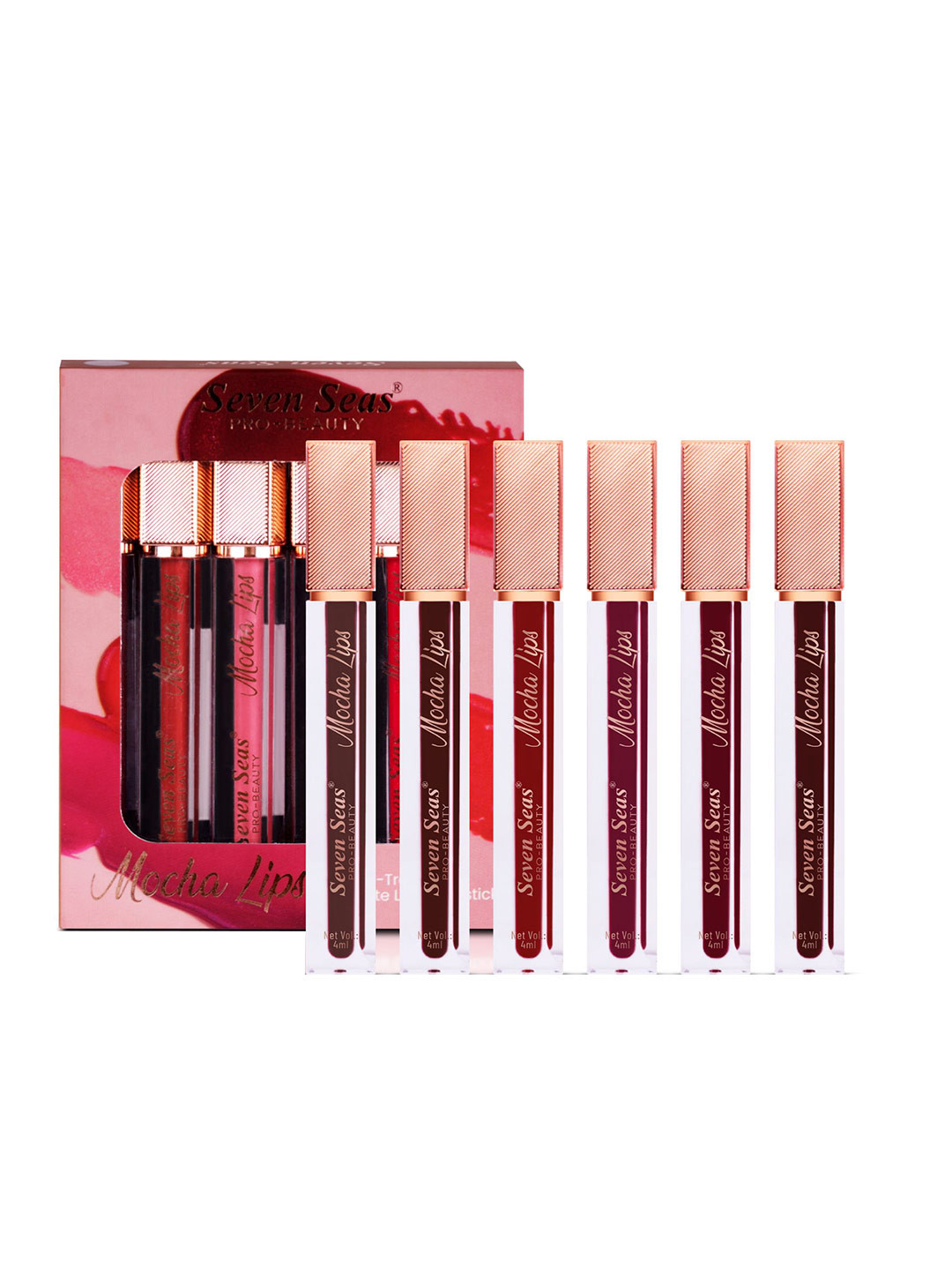 Seven Seas Set Of 6 Mocha Lips Matte Liquid Lipstick- 4 ml Each - Shade- Set B